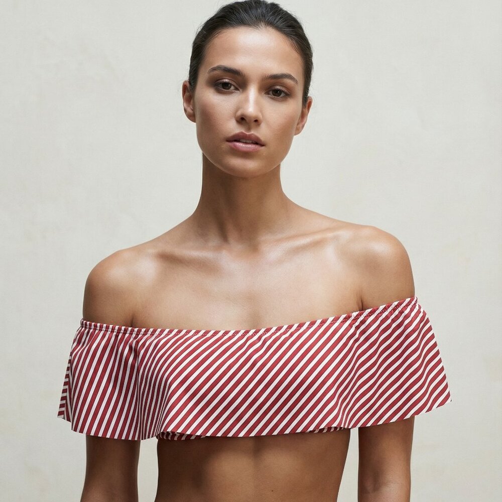 PINK Victoria's Secret Striped Red and White Bikini Top